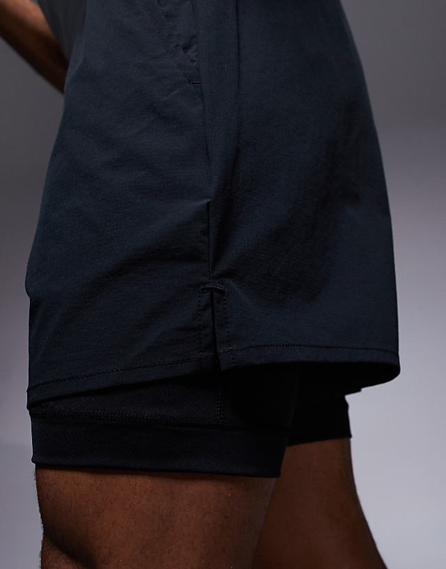 4505 2-in-1 Ripstop Nylon Running Shorts With Zip Pocket In Black