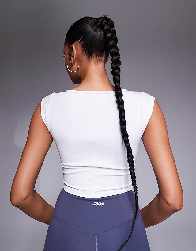 4505 Active Square Neck Cap Sleeve Top In White