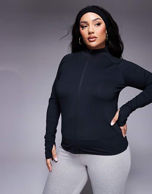 4505 Curve Icon Soft Touch Zip Up Performance Long Sleeve Top In Black