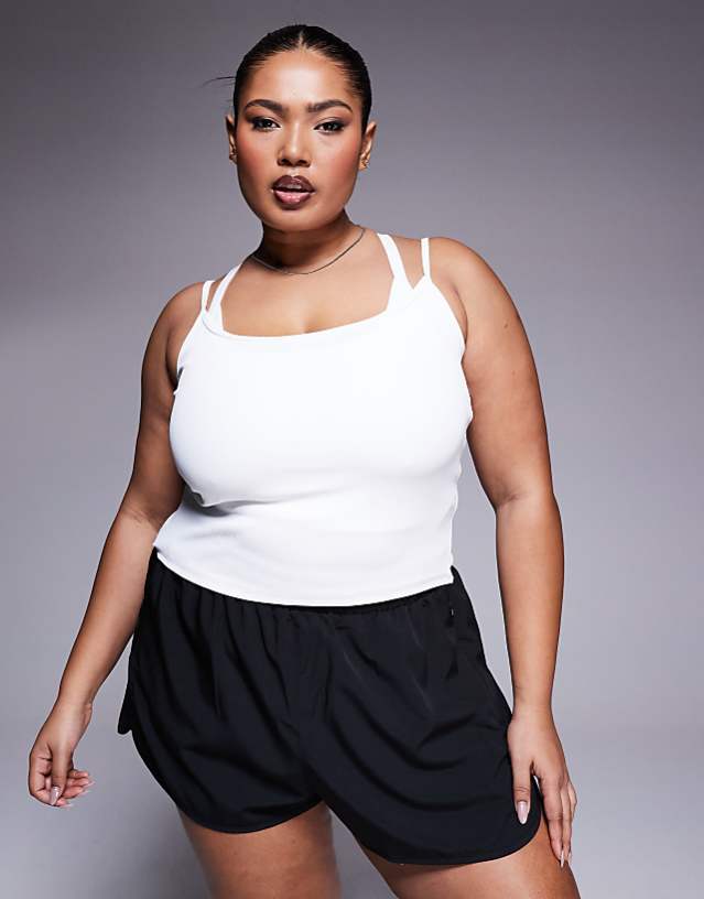 4505 Curve strappy ribbed cami active vest in white