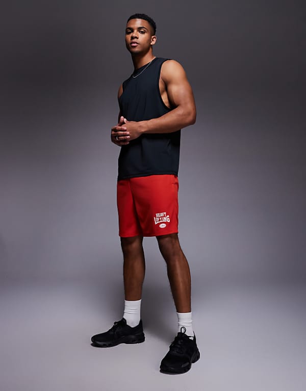 4505 Heavy Lifting graphic mesh training shorts in red
