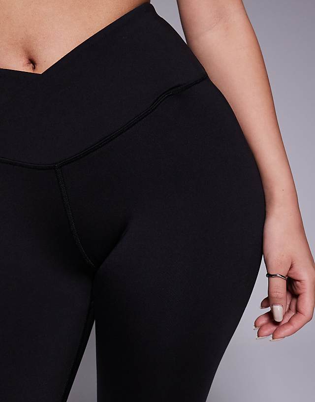 4505 Hourglass Icon Soft Touch Wrap Waist Yoga Legging In Black