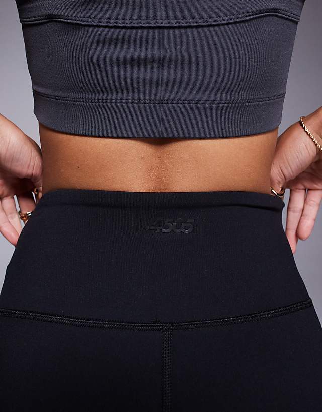 4505 Petite Icon Soft Touch Wrap Waist Slim Kick Yoga Legging In Black