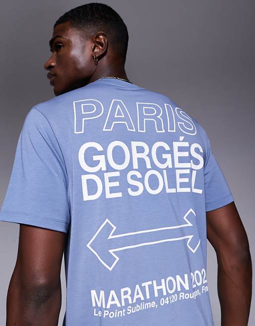4505 Quick Dry Performance Jersey Back Graphic Oversized Running T-shirt In Grey Blue
