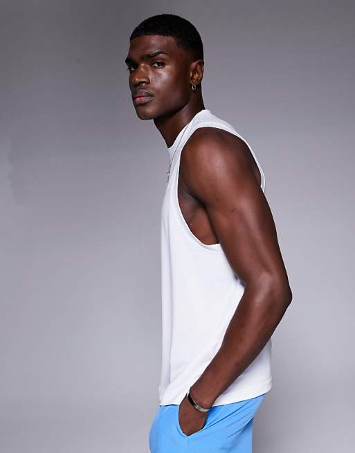 4505 Quick Dry Performance Jersey Back Graphic Running Tank In White