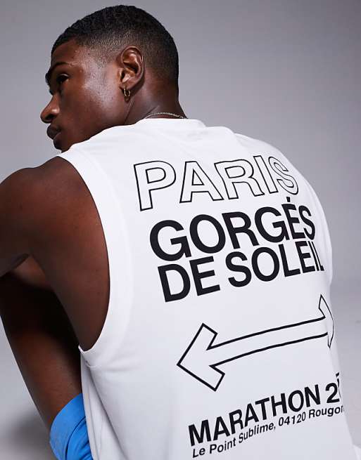 4505 Quick Dry Performance Jersey Back Graphic Running Tank In White