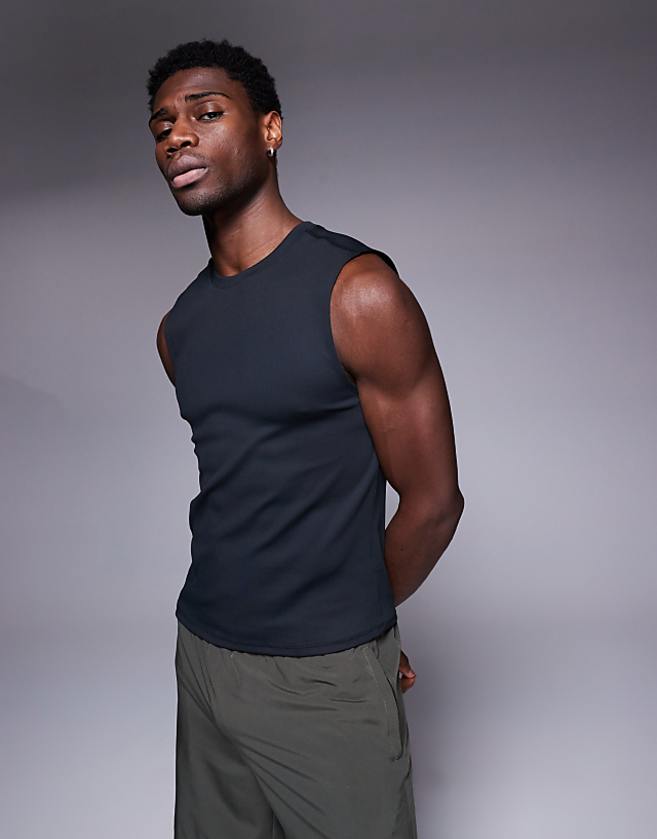 4505 slim fit active rib 90s training tank in black