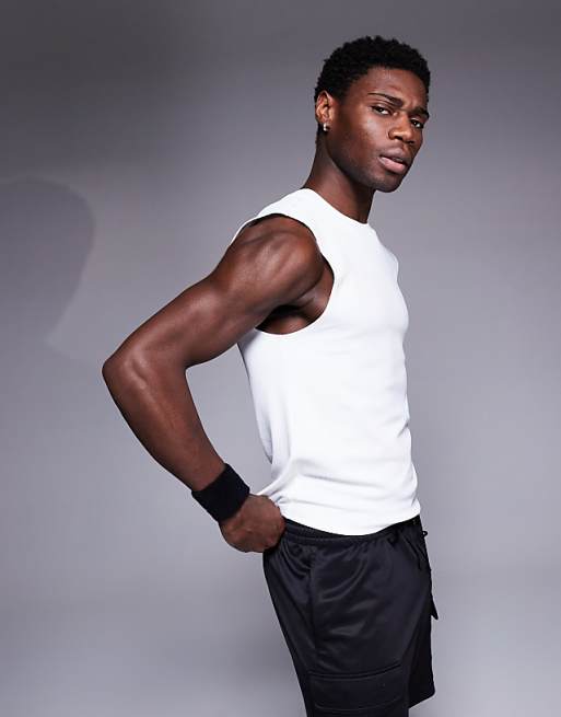 4505 Slim Fit Active Rib 90s Training Tank In White