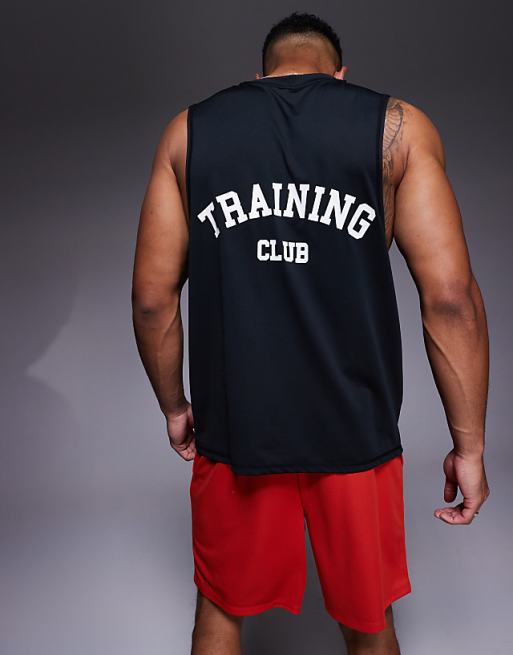 4505 Training Club back print mesh tank in black