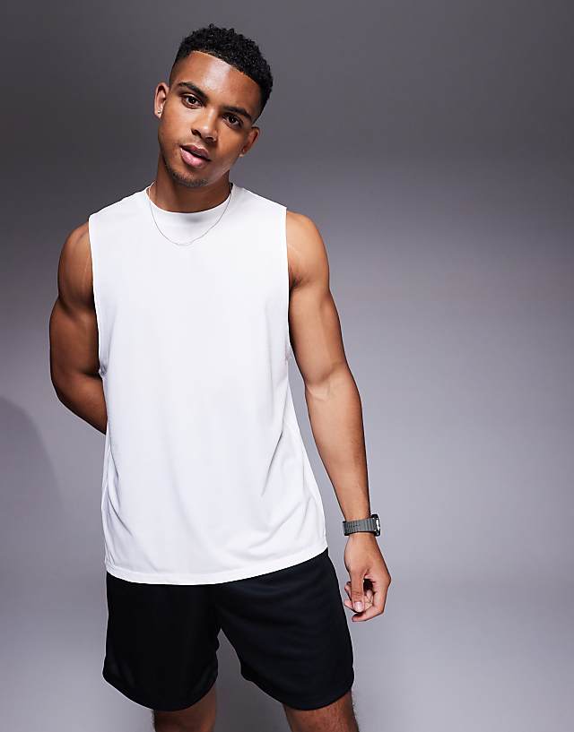 4505 Training Club Back Print Mesh Tank In White