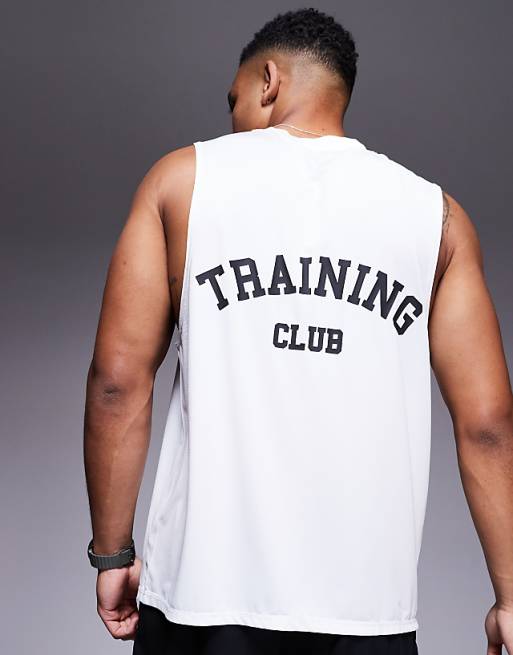 4505 Training Club back print mesh tank in white