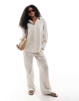 4th & Reckless Lightweight Linen Look Stripe Shirt And Lightweight Linen Trouser Co-ord In Beige
