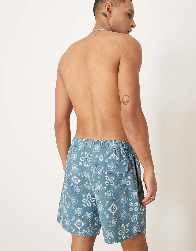Abercrombie & Fitch 7 Inch Drawstring Swimming Trunks In Blue Bandana Print