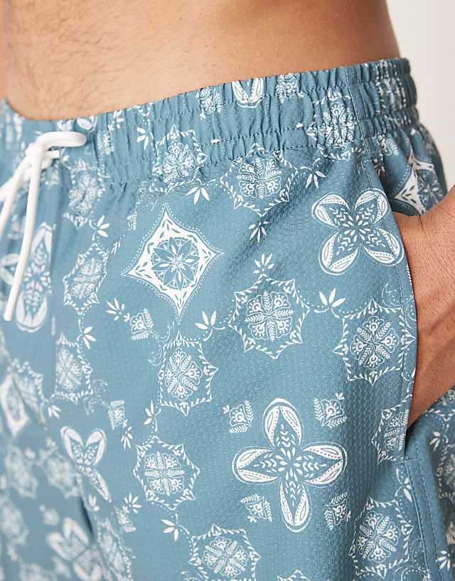 Abercrombie & Fitch 7 Inch Drawstring Swimming Trunks In Blue Bandana Print