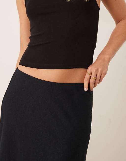 Abercrombie & Fitch Bias Cut Linen Blend Maxi Skirt In Black