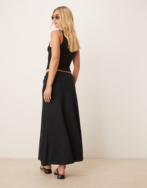 Abercrombie & Fitch Bias Cut Linen Blend Maxi Skirt In Black