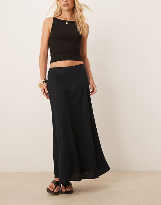 Abercrombie & Fitch Bias Cut Linen Blend Maxi Skirt In Black