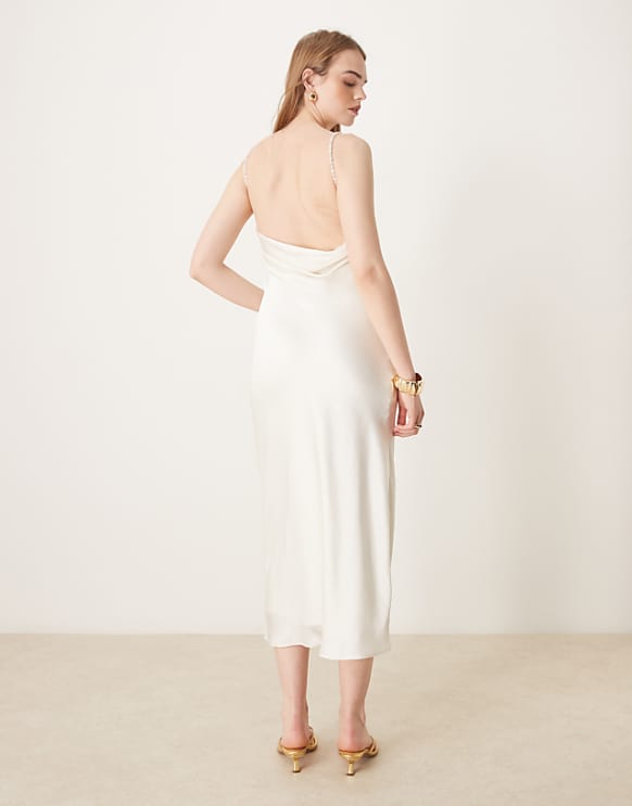 Abercrombie & Fitch Bridal Pearl Strap Slip Maxi Dress In White