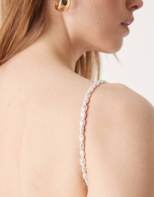 Abercrombie & Fitch Bridal Pearl Strap Slip Maxi Dress In White