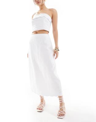 Abercrombie & Fitch Co-ord Linen Scallop Edged Top And Midi Skirt In White