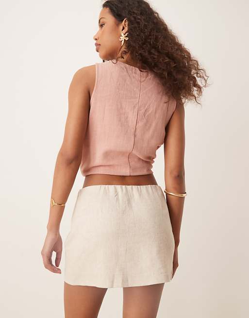 Abercrombie & Fitch Draped Linen Blend Skirt In Stone