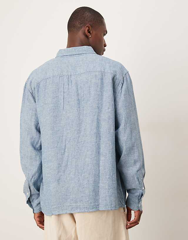 Abercrombie & Fitch Long Sleeve Icon Logo Linen Shirt In Cream