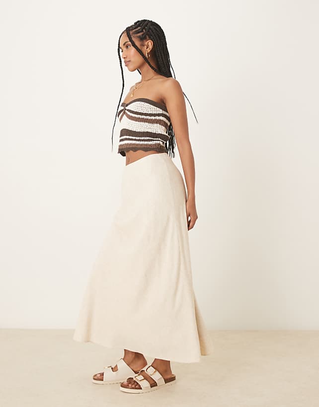 Abercrombie & Fitch Mid Rise Linen Maxi Skirt In Oatmeal