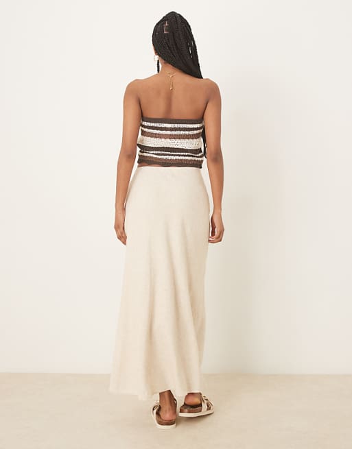 Abercrombie & Fitch Mid Rise Linen Maxi Skirt In Oatmeal