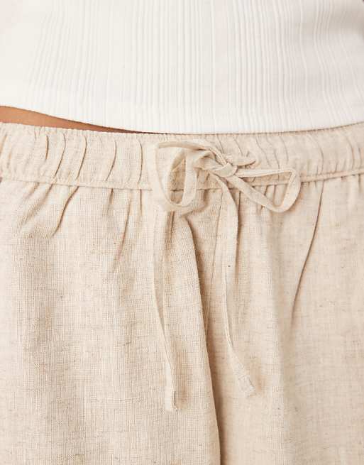 Abercrombie & Fitch Tie Waist Linen Shorts In Oatmeal