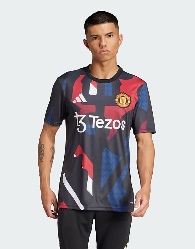 adidas Football Manchester united 24/25 pre-match jersey in black / mufc red / off white