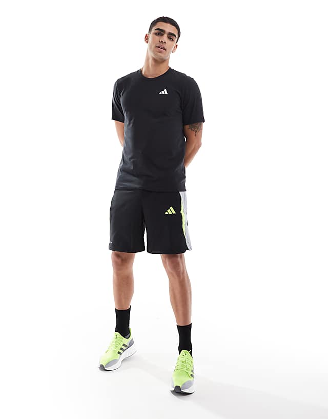 Adidas Football Tech Shorts In Black Grey And Yellow