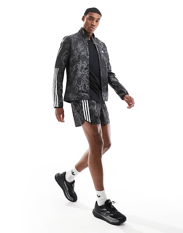 Adidas Running Own The Run All Over Print Jacket In Black