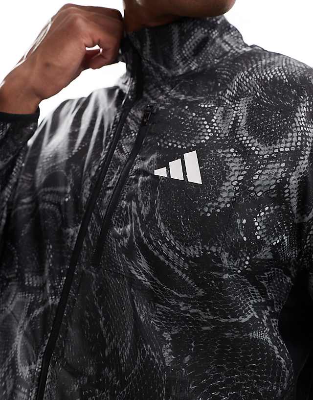 Adidas Running Own The Run All Over Print Jacket In Black