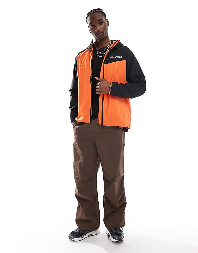 Adidas Terrex Outdoors Waterproof Jacket In Orange And Black