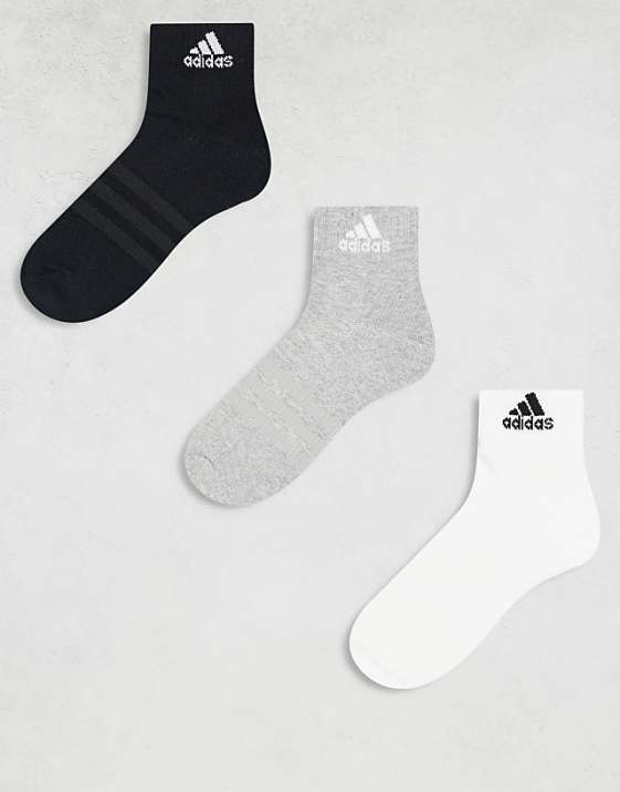adidas Training 3 pack ankle socks in black white and grey