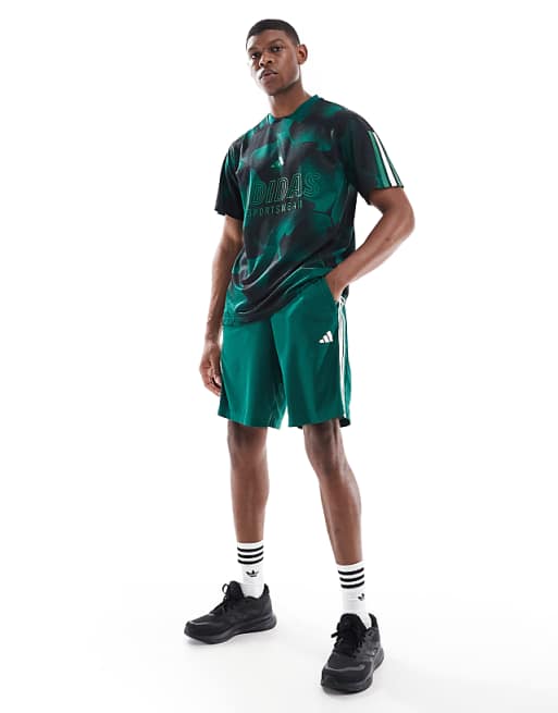 Adidas Training Essentials 3 Stripe Shorts In Dark Green