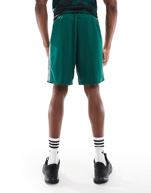 Adidas Training Essentials 3 Stripe Shorts In Dark Green