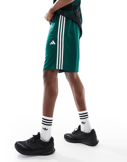 adidas Training Essentials 3 stripe shorts in dark green