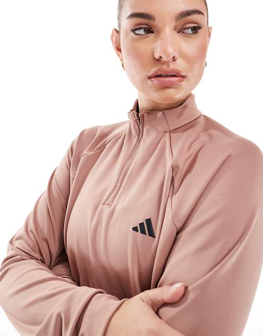 Adidas Training Essentials Minimal Branding 1/4-zip Cover Up In Red