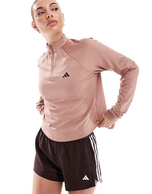 adidas Training essentials minimal branding 1/4-zip cover up in red