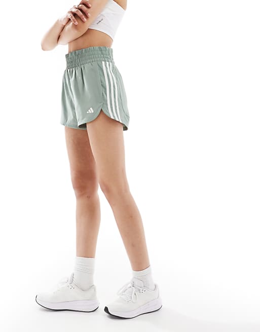 adidas Training high waist woven pacer shorts in silver green