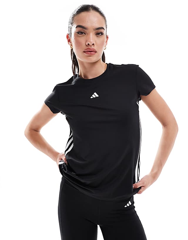 adidas Training Hyperglam 3 stripe t-shirt in black