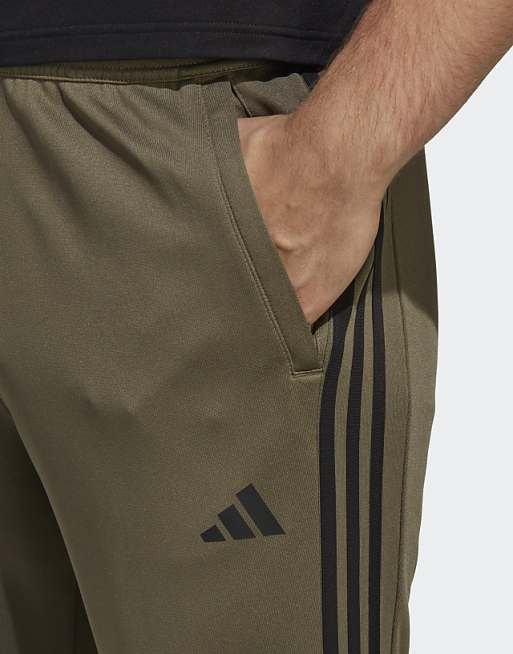 Adidas Training Train Essentials 3 Stripe Joggers In Khaki