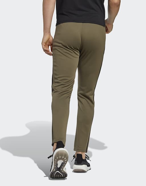 Adidas Training Train Essentials 3 Stripe Joggers In Khaki
