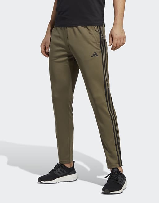 Adidas Training Train Essentials 3 Stripe Joggers In Khaki