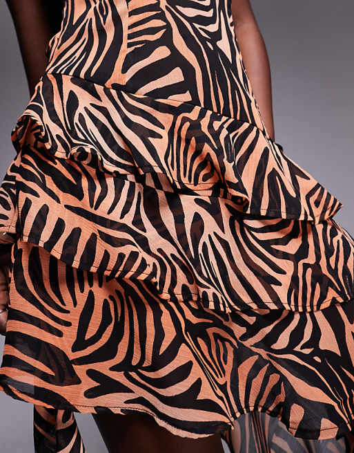 AFRM Asymmetric Ruffle Backless Mini Dress In Ombre Zebra