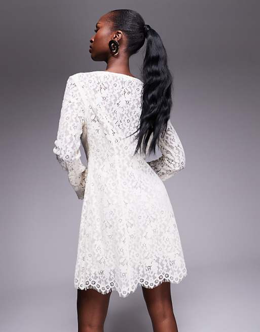 AFRM Long Sleeve Keyhole Lace Mini Dress In Cream
