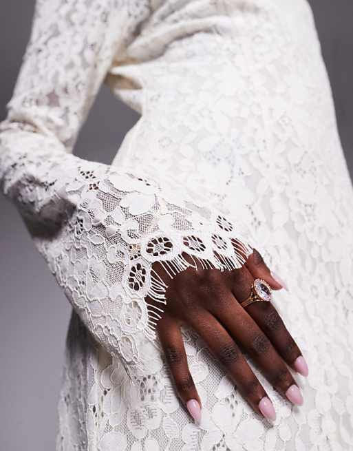 AFRM Long Sleeve Keyhole Lace Mini Dress In Cream