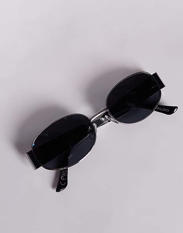 ALDO Unirerin Slim Round Metal Sunglasses In Black And Silver
