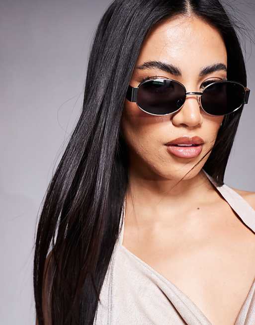 ALDO unirerin slim round metal sunglasses in black and silver